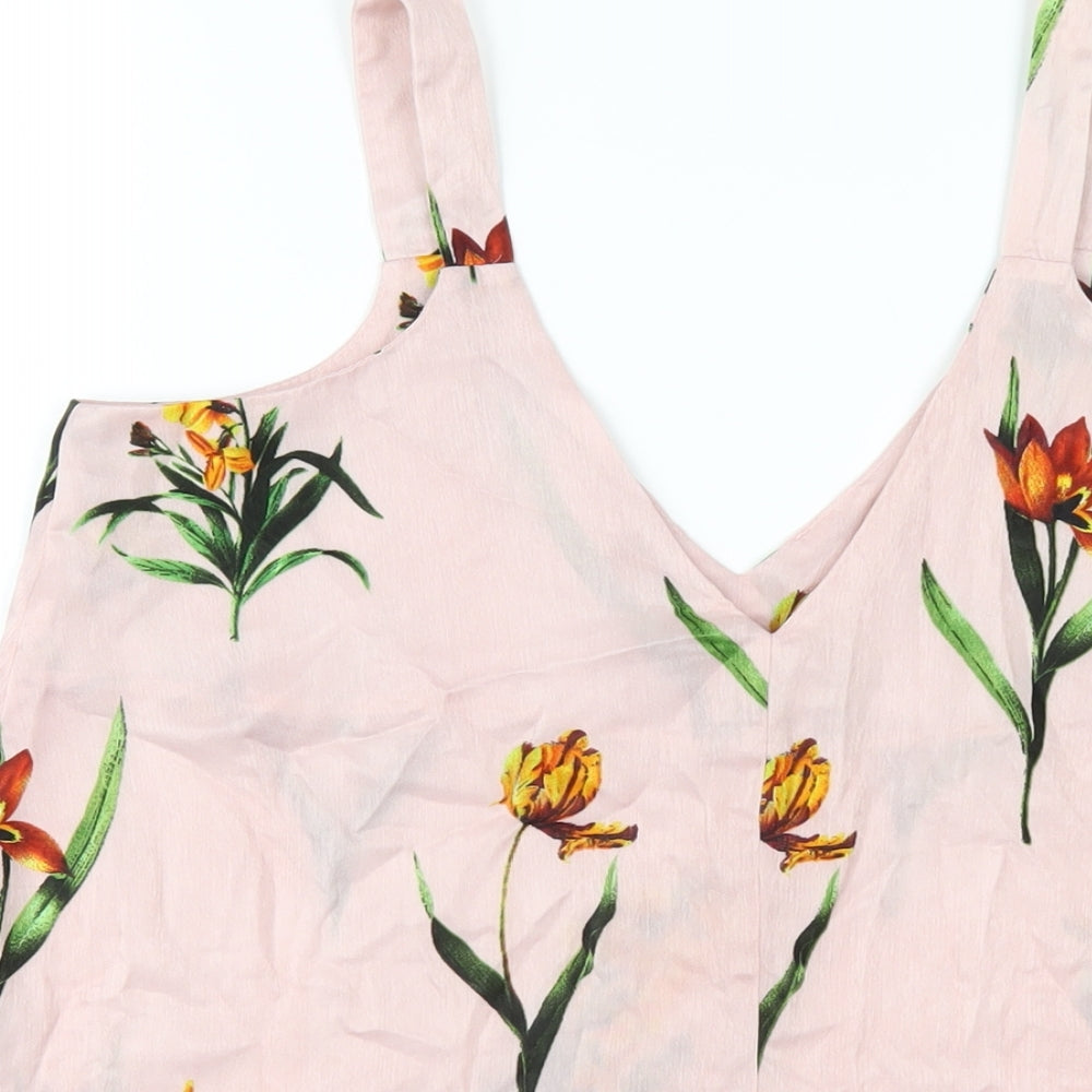 ASOS Womens Pink Floral Polyester Camisole T-Shirt Size 10 V-Neck