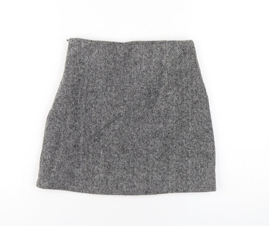 Stunning Womens Grey Herringbone Polyester A-Line Skirt Size S Zip