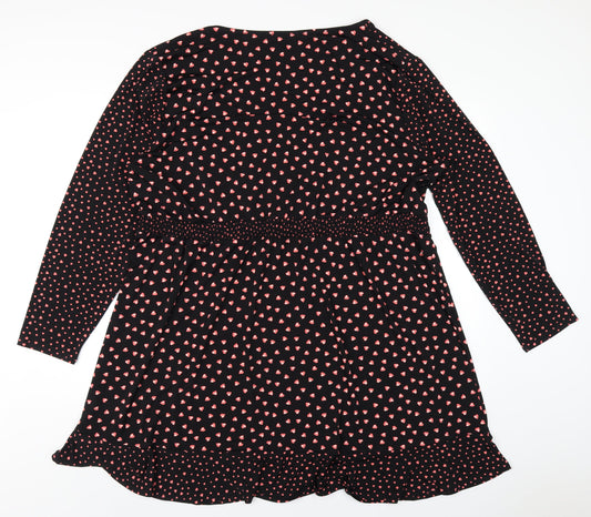 Oasis Womens Black Geometric Polyester A-Line Size 3XL V-Neck Pullover