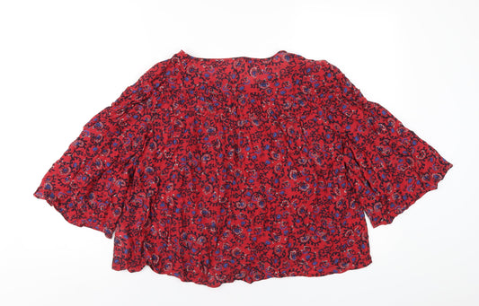 Gap Womens Red Geometric Viscose Basic T-Shirt Size S Round Neck