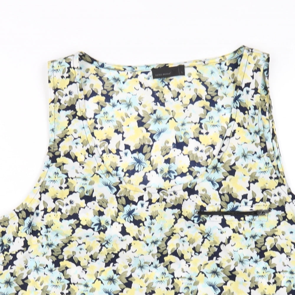 VERO MODA Womens Multicoloured Floral Polyester Basic Tank Size L Scoop Neck