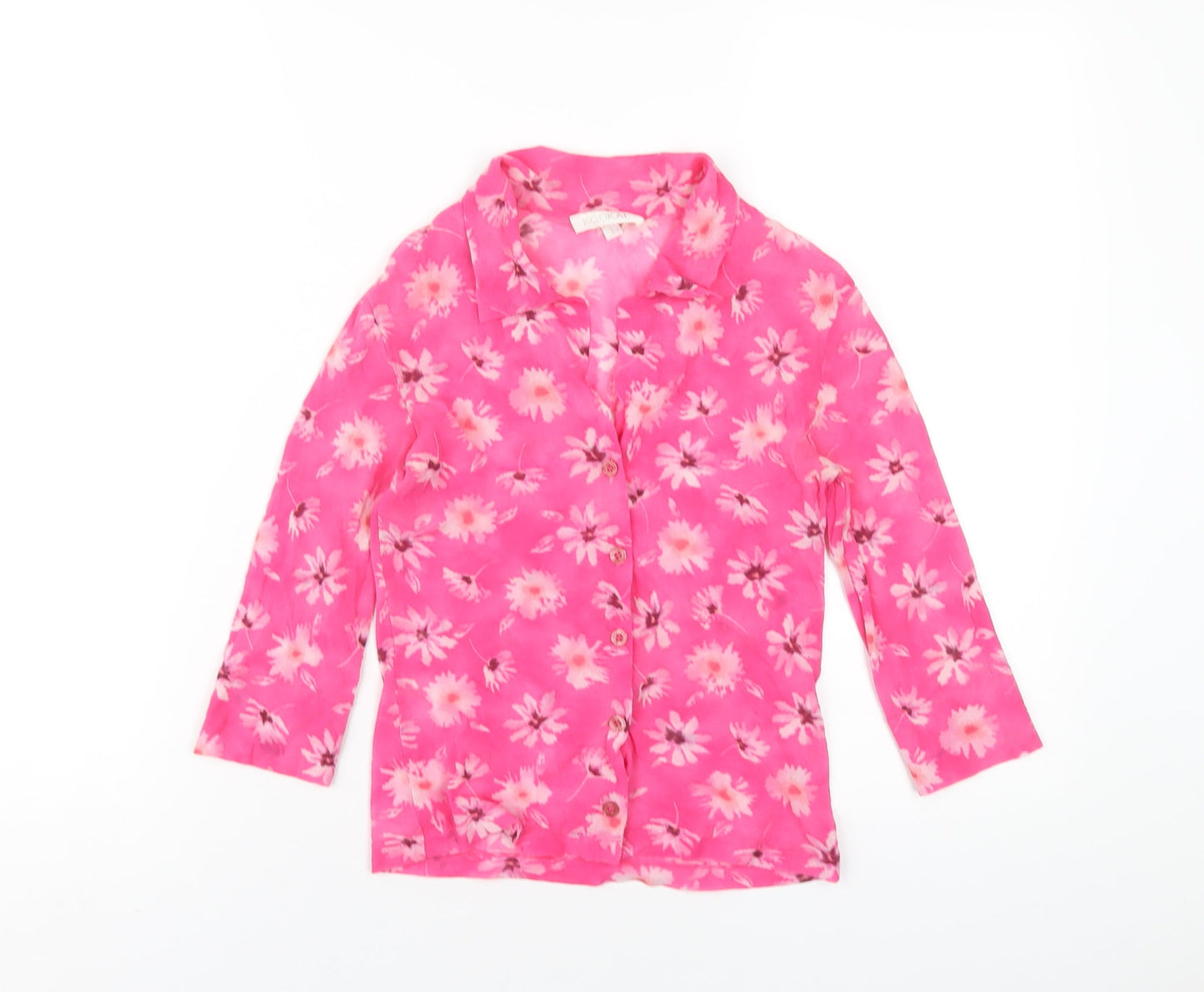 Kookai Womens Pink Floral Polyester Basic Button-Up Size S Collared