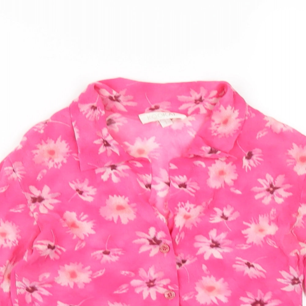 Kookai Womens Pink Floral Polyester Basic Button-Up Size S Collared