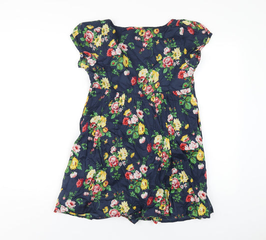 Jack Wills Womens Blue Floral Cotton A-Line Size 8 Scoop Neck Pullover