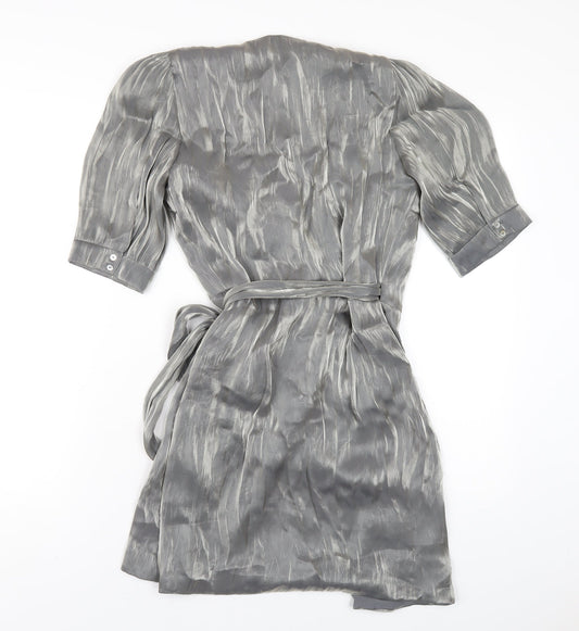 Zara Womens Silver Polyester Wrap Dress Size XS V-Neck Tie