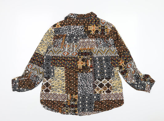 EWM Womens Multicoloured Geometric Cotton Basic Button-Up Size 16 Collared