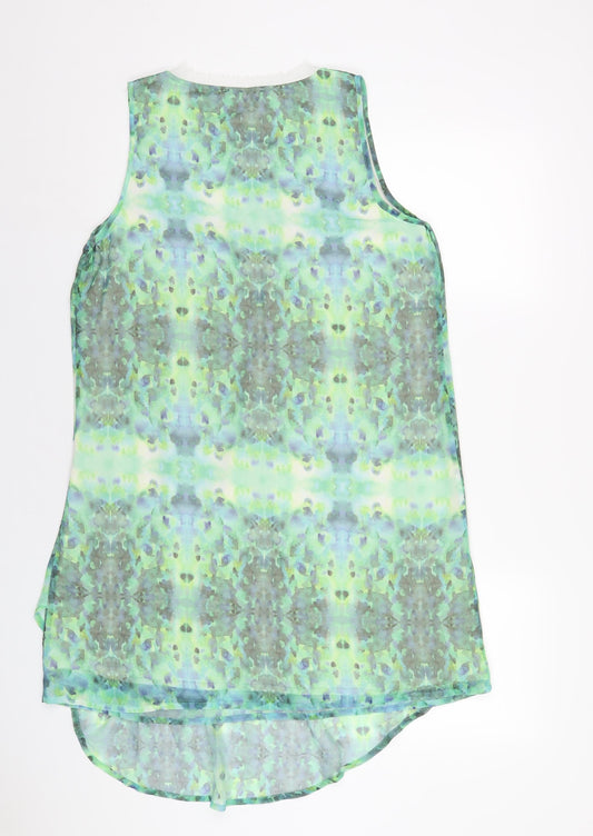 Label Lab Womens Green Geometric Polyester A-Line Size 14 Scoop Neck Pullover