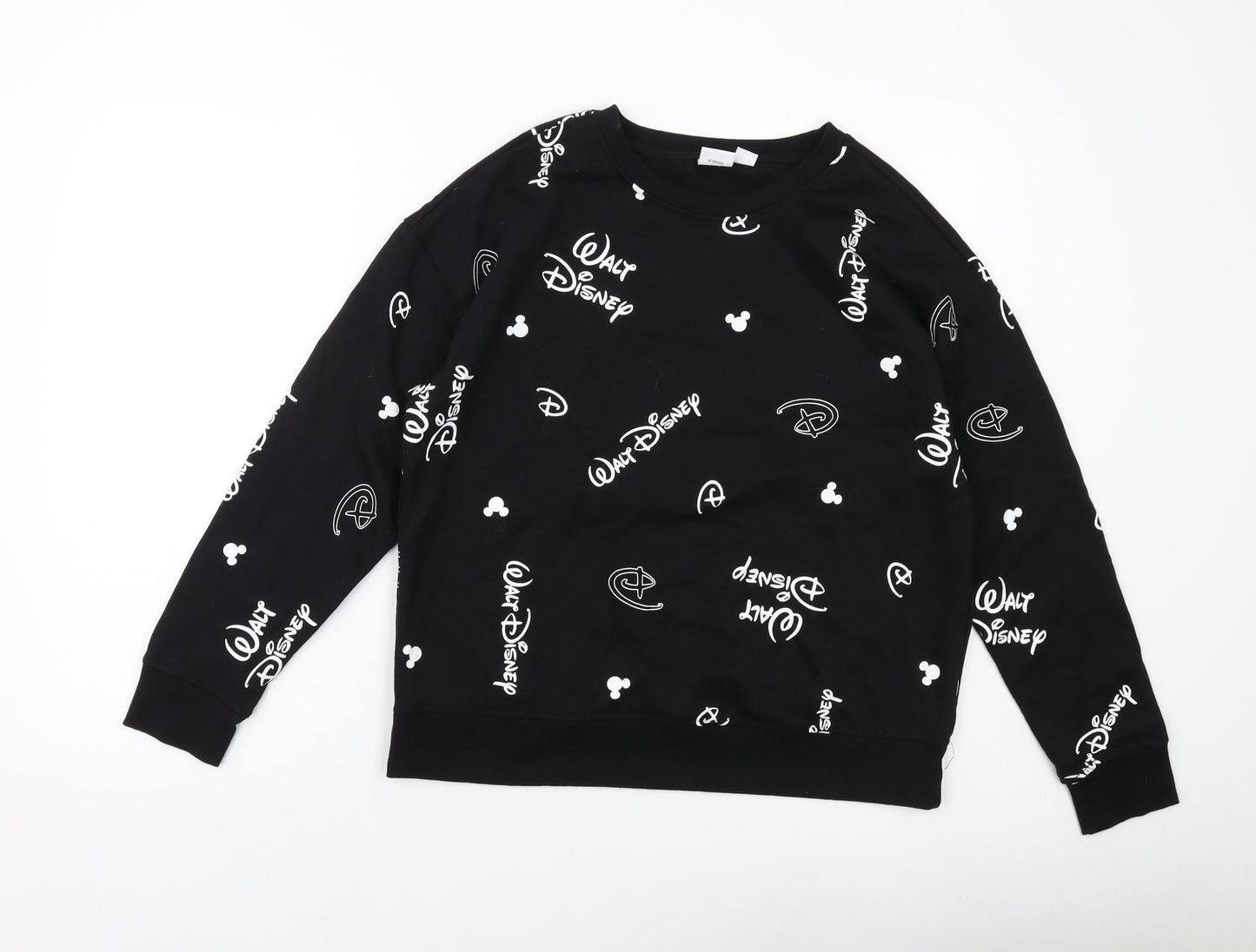 Disney Womens Black Geometric Cotton Pullover Sweatshirt Size S Pullover