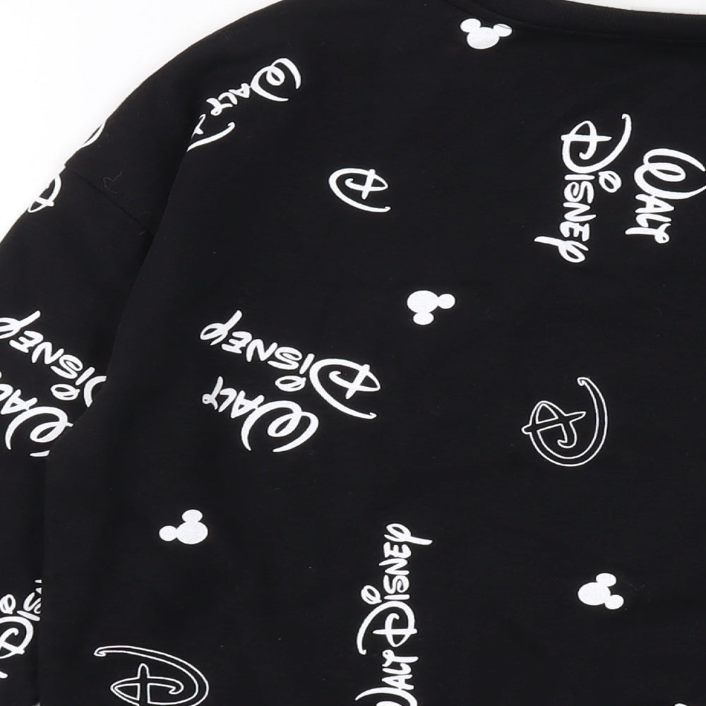 Disney Womens Black Geometric Cotton Pullover Sweatshirt Size S Pullover