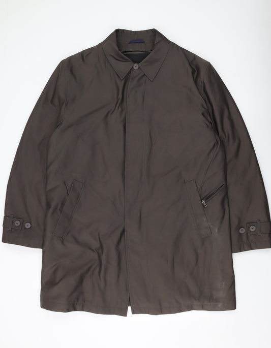 Additional front view of Autograph men’s green overcoat coat, size L, button