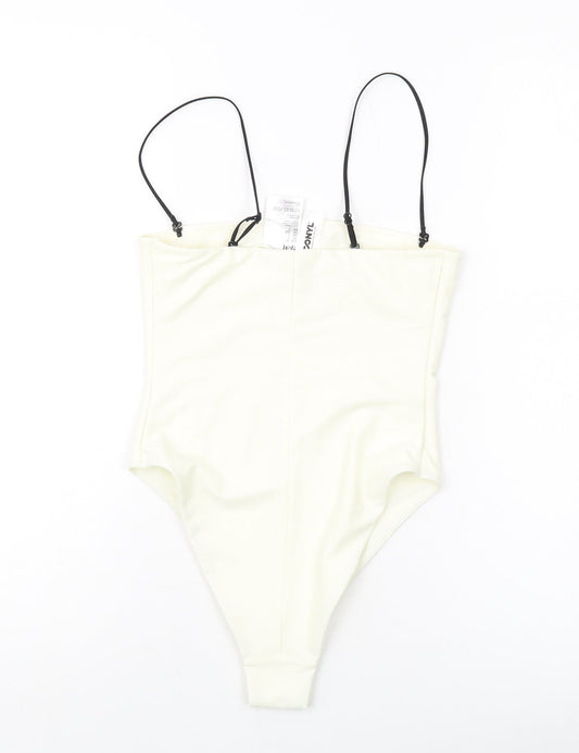 H&,M Womens Ivory Polyamide Bodysuit One-Piece Size 6 Snap