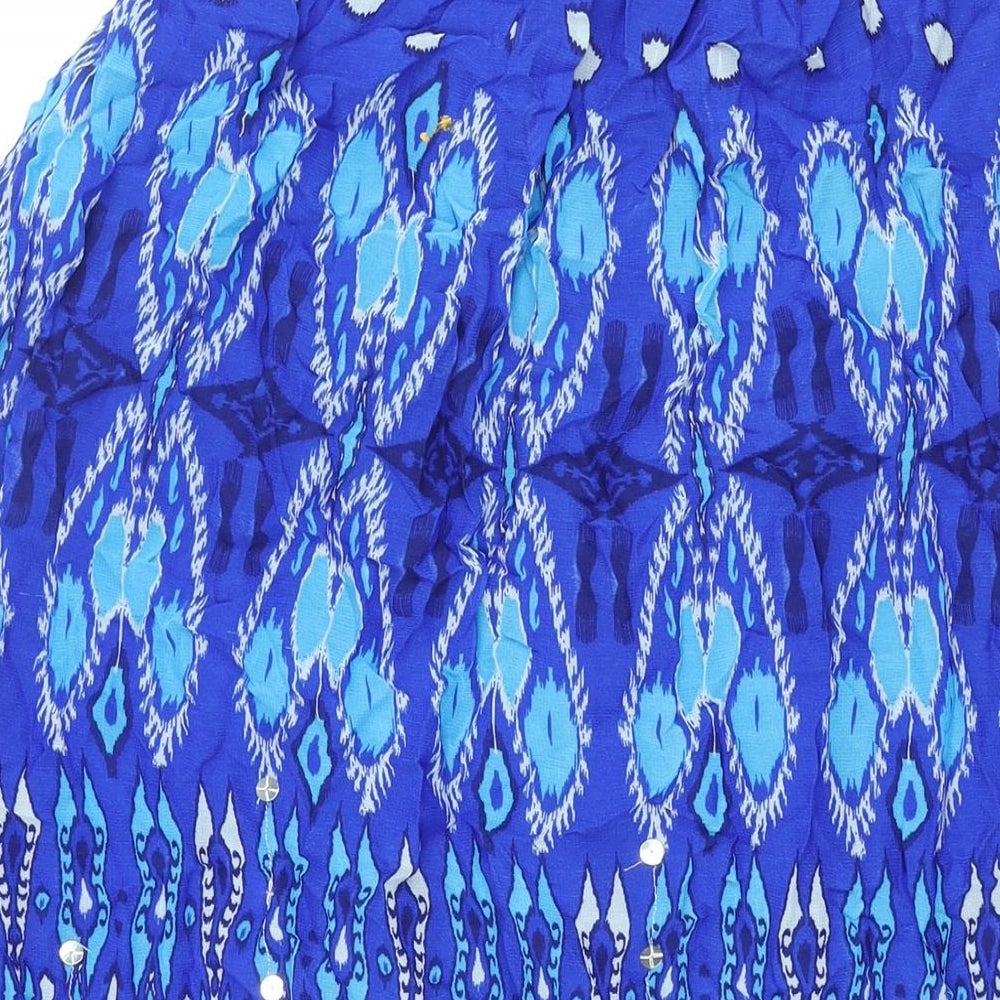Zara Womens Blue Geometric Viscose Peasant Skirt Size XL Drawstring - Sequin