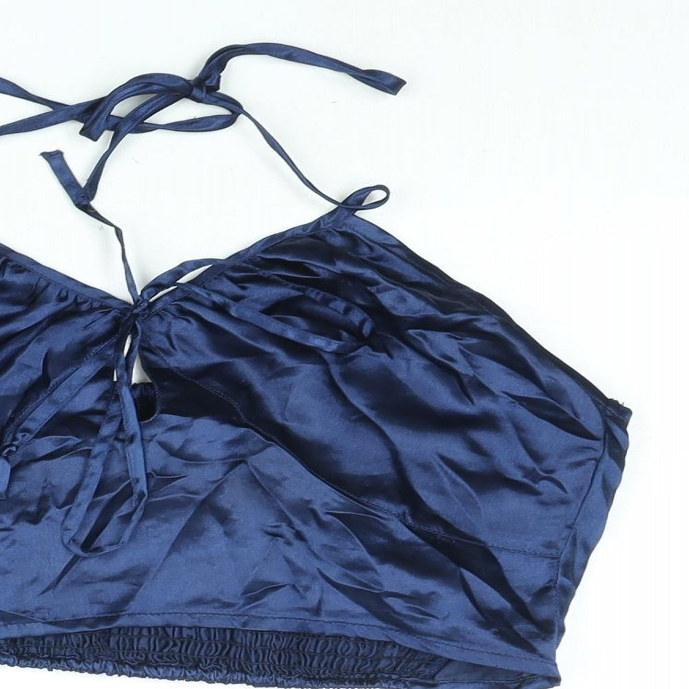 Wednesday's Girl Womens Blue Polyester Cropped Blouse Size XS Halter