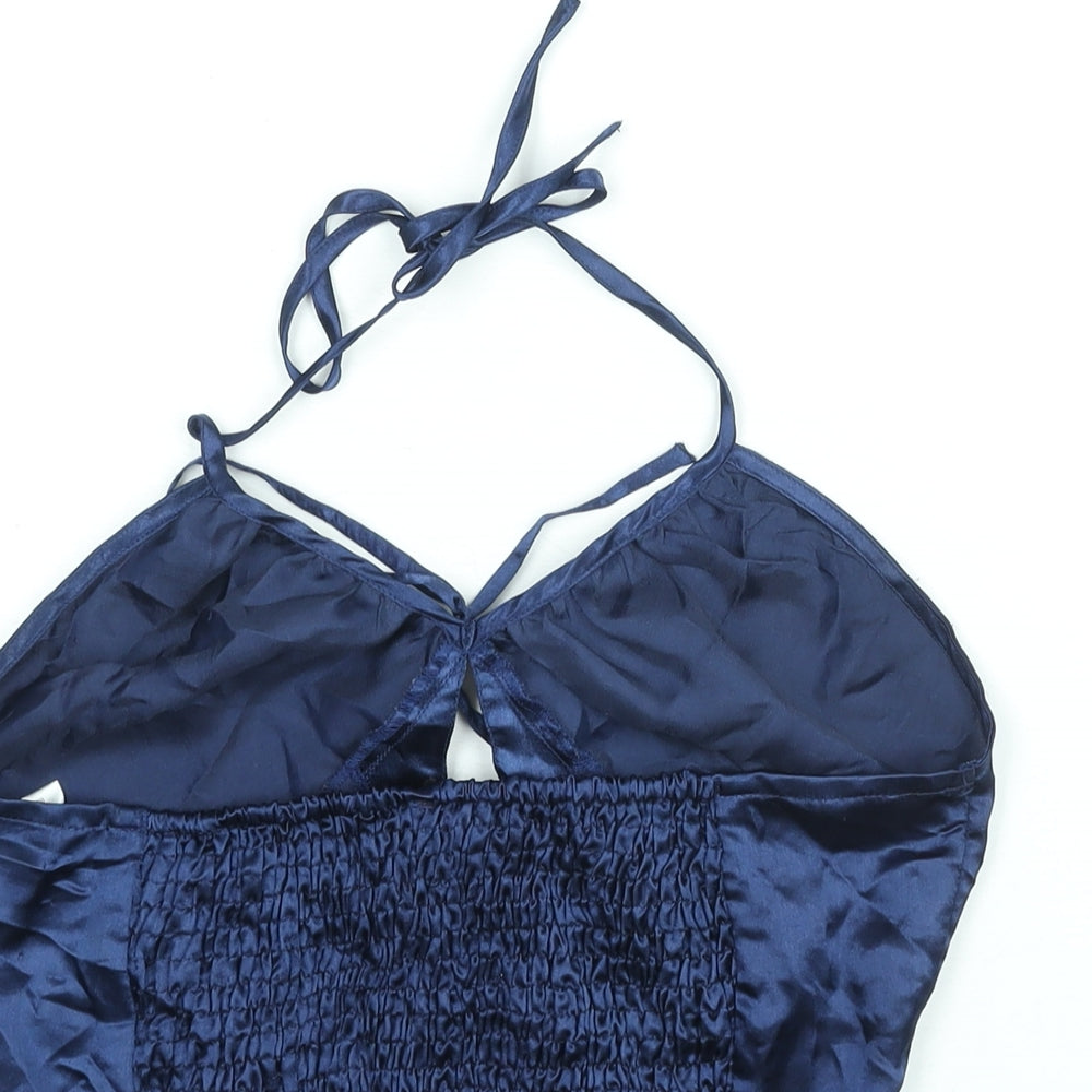 Wednesday's Girl Womens Blue Polyester Cropped Blouse Size XS Halter