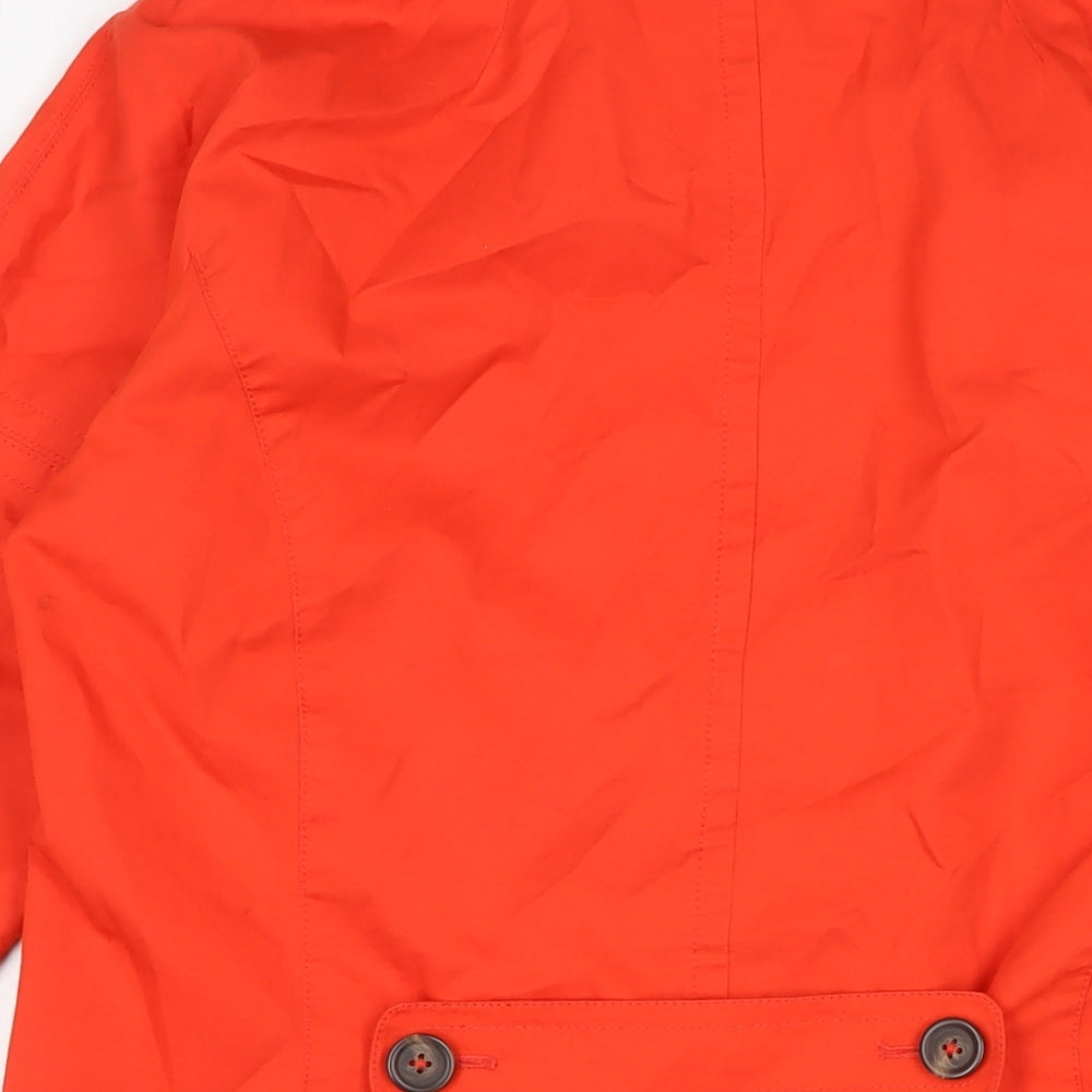 Brand and care label for Vackpoy women’s orange trench coat coat, size M, button