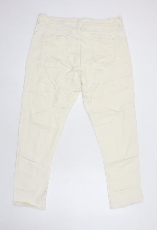 M&S Womens Ivory Herringbone Cotton Tapered Jeans Size 18 L28 in Regular