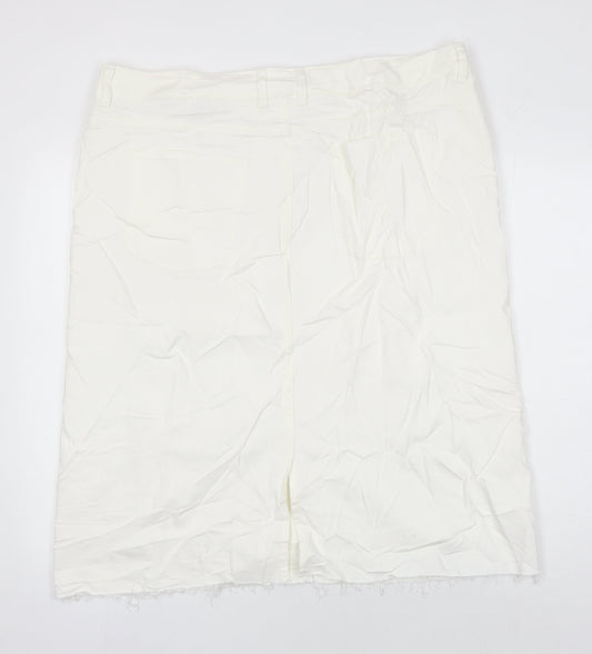 M&S Womens Ivory Cotton A-Line Skirt Size 20 in