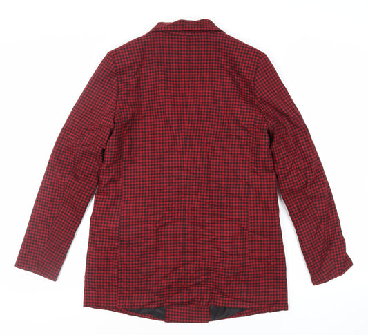 Stradivarius Womens Red Check Jacket Blazer Size M Button