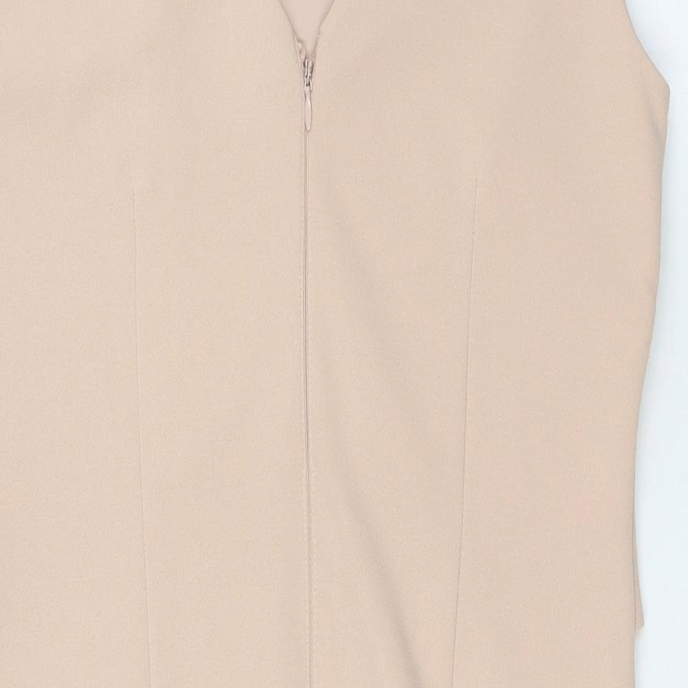 Lipsy Womens Pink Polyester Pencil Dress Size 14 Round Neck Zip - Lace Panels