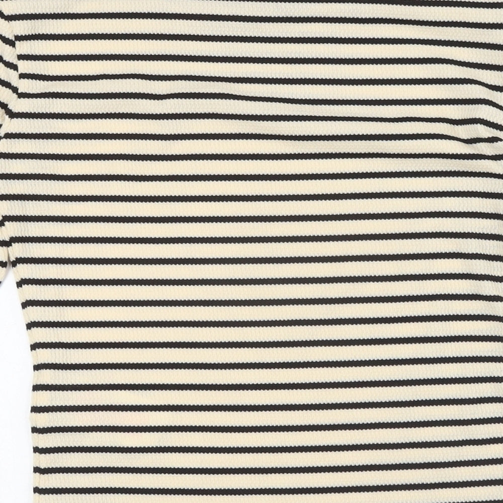 Brave Soul Womens Beige Striped Polyester Basic Button-Up Size S Crew Neck
