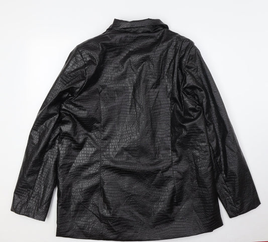 Boohoo Womens Black Animal Print Jacket Size 14 Button