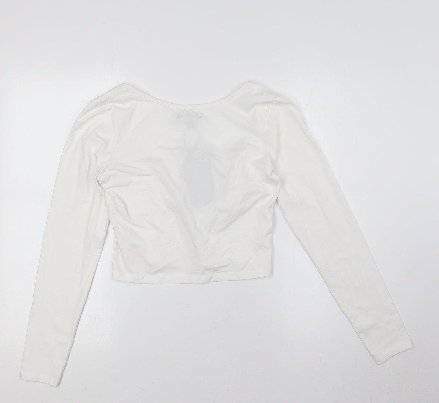 Brave Soul Womens White Cotton Cropped Button-Up Size M Scoop Neck