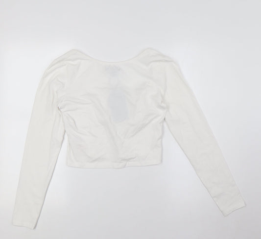 Brave Soul Womens White Cotton Cropped Button-Up Size M Scoop Neck