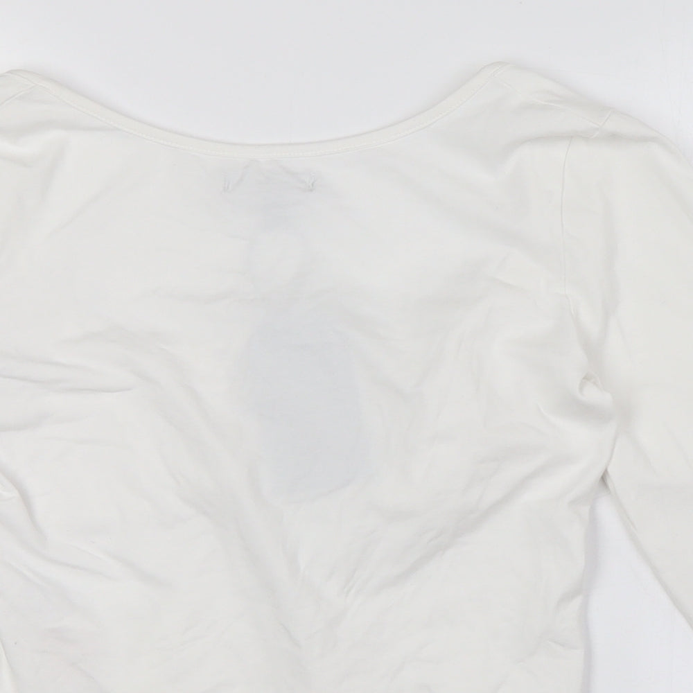Brave Soul Womens White Cotton Cropped Button-Up Size M Scoop Neck