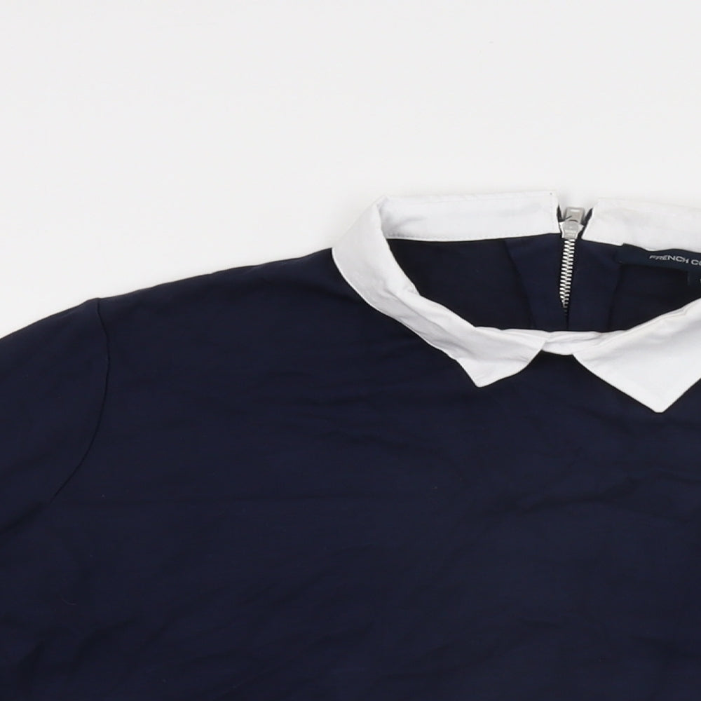French Connection Womens Blue Viscose Basic T-Shirt Size S Collared