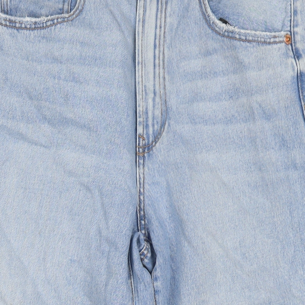 Stradivarius Womens Blue Cotton Blend Wide-Leg Jeans Size 14 L24 in Regular Zip