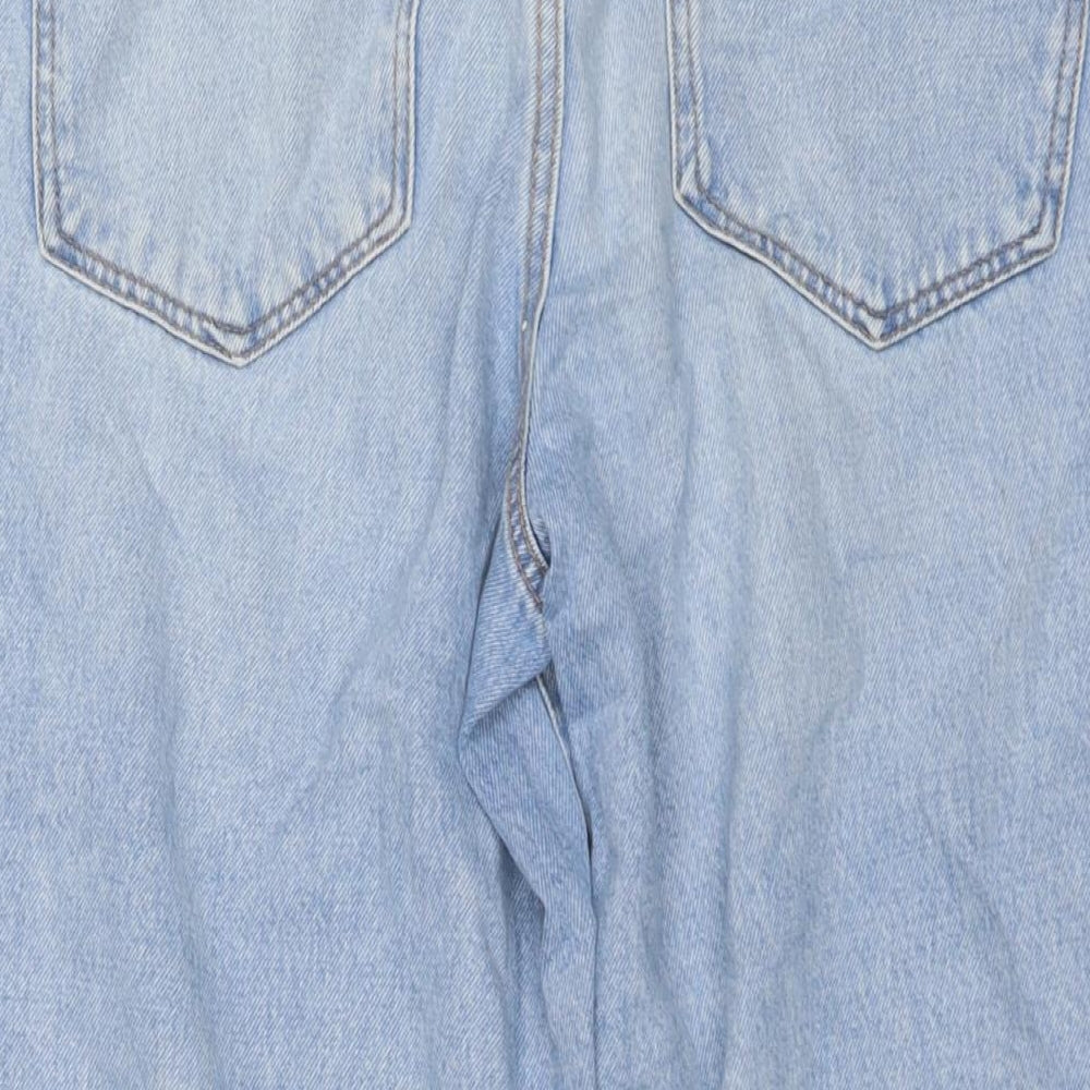 Stradivarius Womens Blue Cotton Blend Wide-Leg Jeans Size 14 L24 in Regular Zip