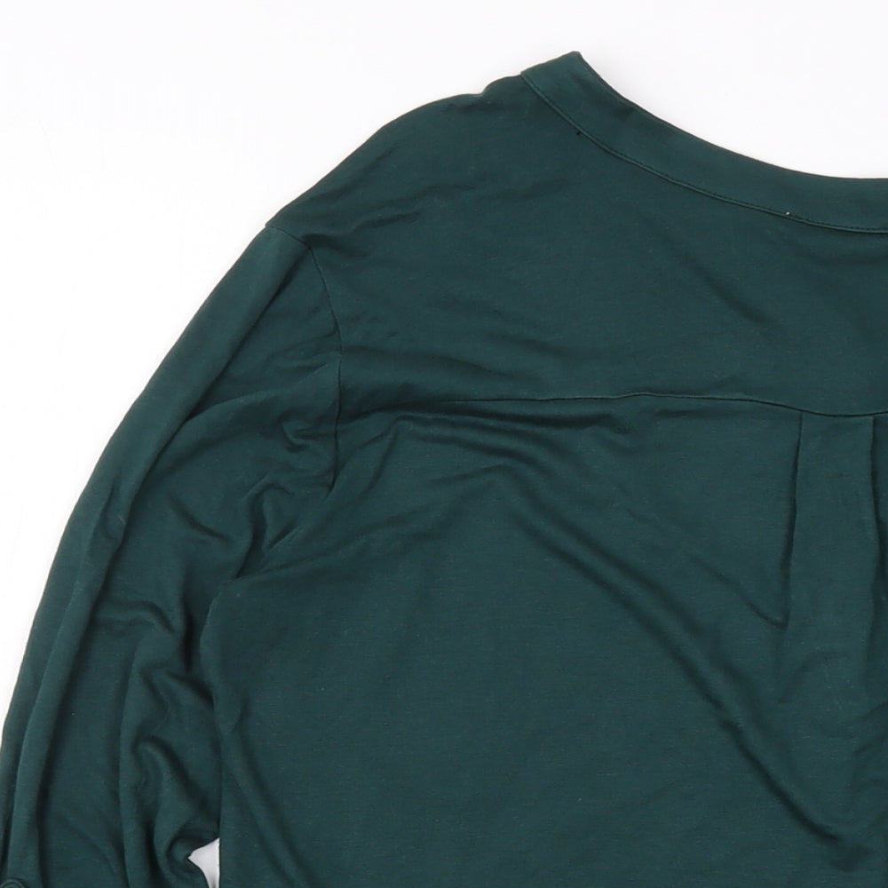 Ann Field Womens Green Polyester Basic Blouse Size M V-Neck