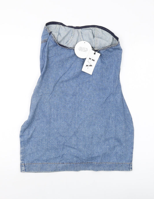 Linn Womens Blue Cotton Mini Size 12 Square Neck Zip