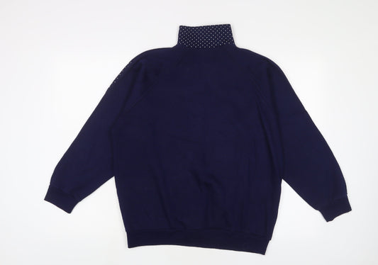 le charlade Womens Blue Floral Acrylic Pullover Sweatshirt Size M Zip