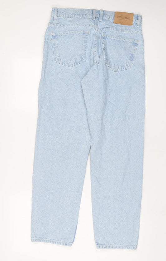 Pull&Bear Womens Blue Cotton Wide-Leg Jeans Size 10 L30 in Regular Zip