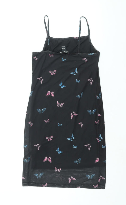 New Look Girls Black Geometric Polyester Tank Dress Size 10-11 Years Square Neck Pullover - Butterfly Print