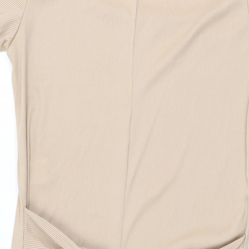Boohoo Womens Beige Polyester Bodycon Size 14 Square Neck Tie
