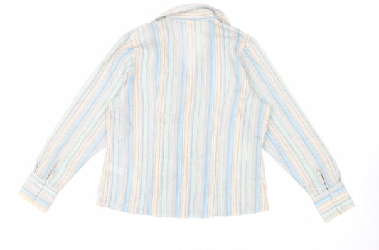 EWM Womens Multicoloured Striped Cotton Basic Button-Up Size 10 Collared