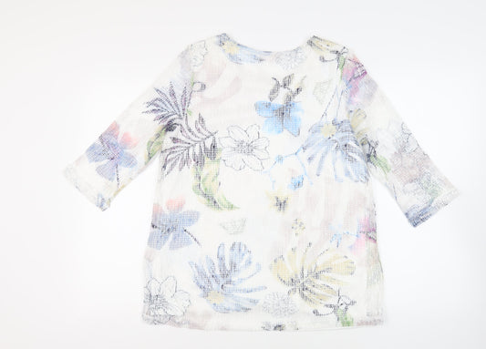 Anna Rose Womens White Floral Polyamide Basic Blouse Size L Boat Neck - Sequin