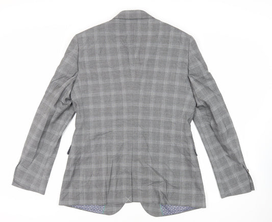 Burton Mens Grey Plaid Polyester Jacket Suit Jacket Size 42 Regular