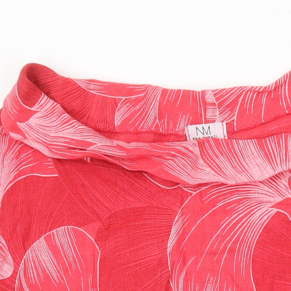 Nina Murati Womens Multicoloured Floral Linen Tunic Blouse Size M Boat Neck