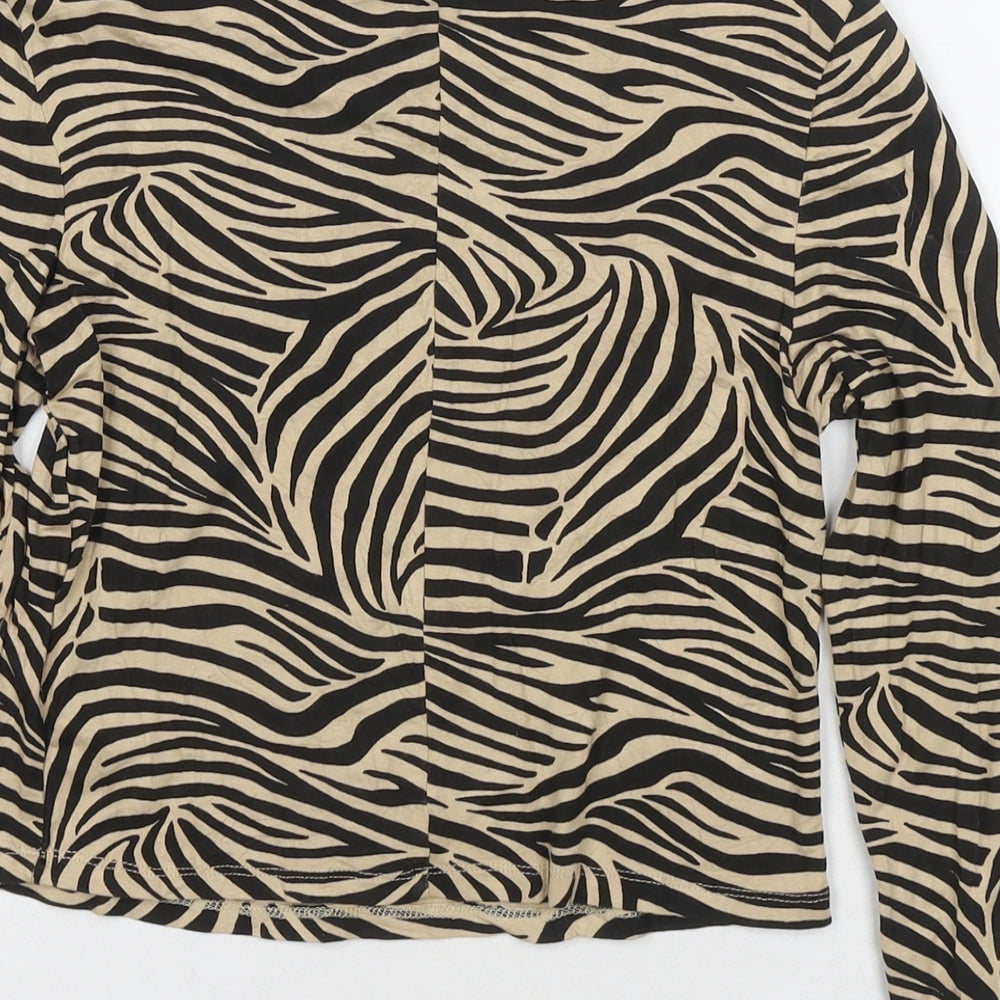 Brand and care label for Miss Selfridge women’s beige animal print viscose basic t-shirt, round neck - tiger print