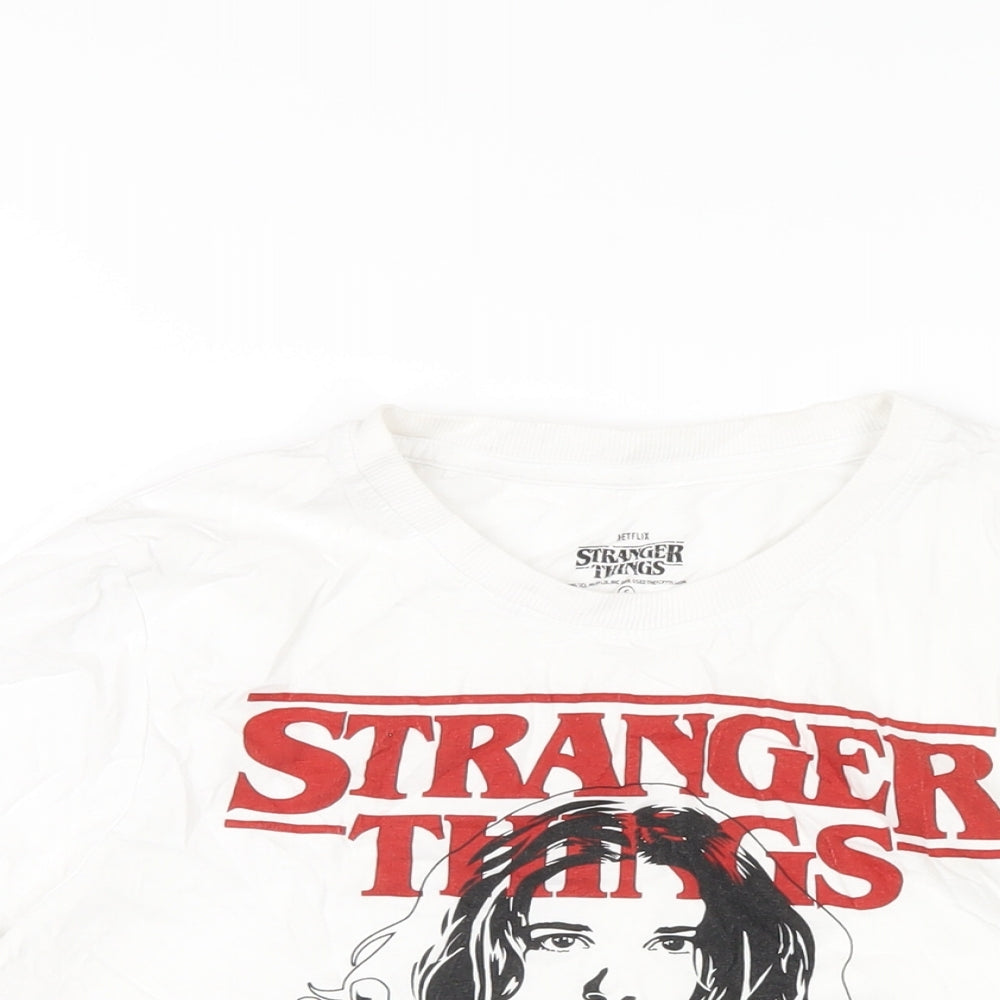 Stranger Things Womens White Cotton Basic T-Shirt Size S Round Neck