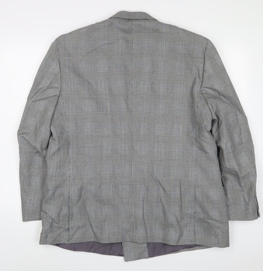 Skopes Mens Grey Plaid Wool Jacket Suit Jacket Size 44 Regular