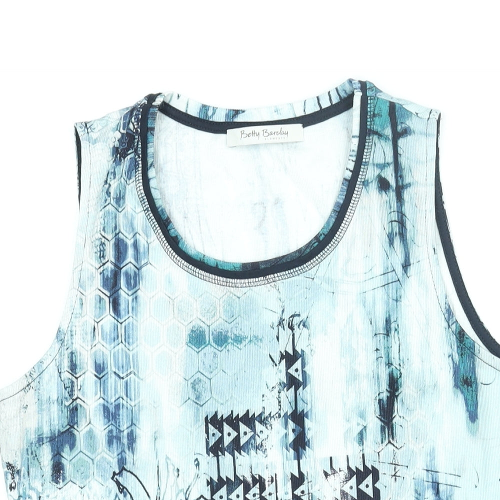 Betty Barclay Womens Blue Geometric Cotton Basic T-Shirt Size 12 Round Neck