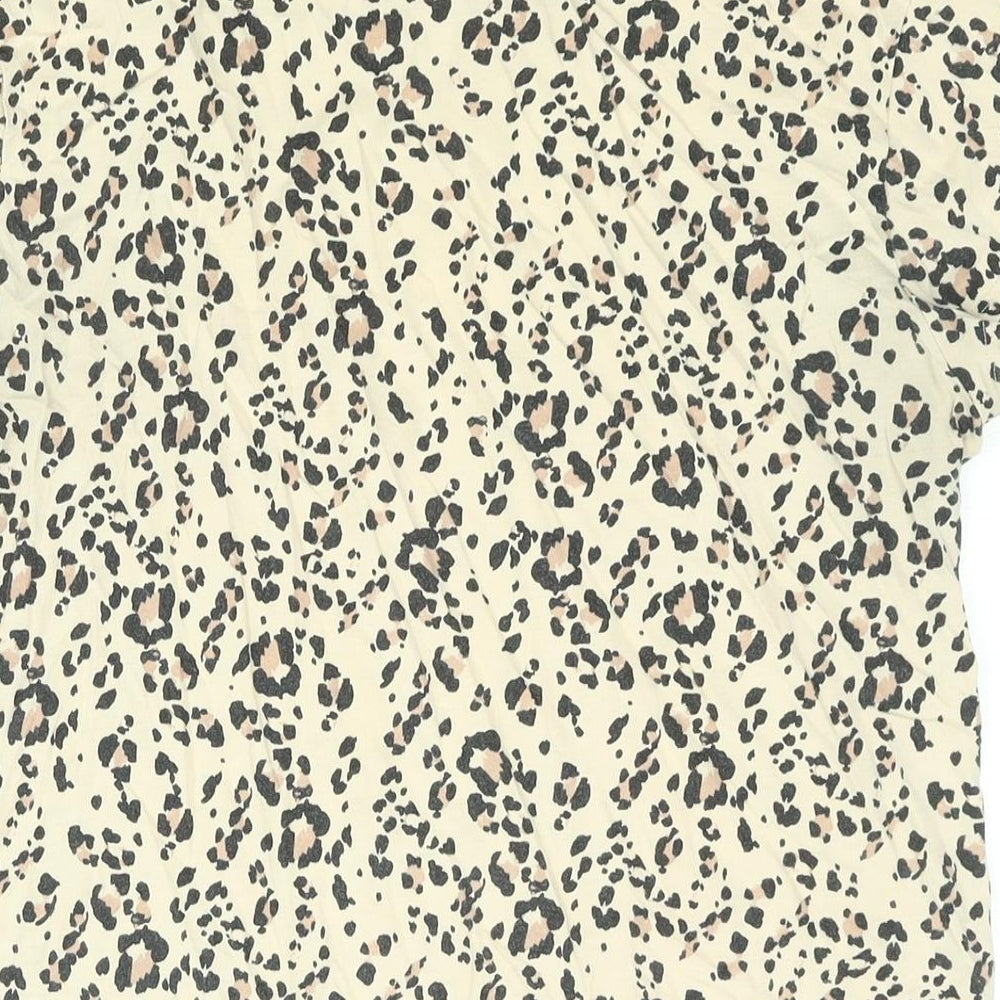 H&M Womens Beige Animal Print Cotton Basic T-Shirt Size S Round Neck - Leopard Print