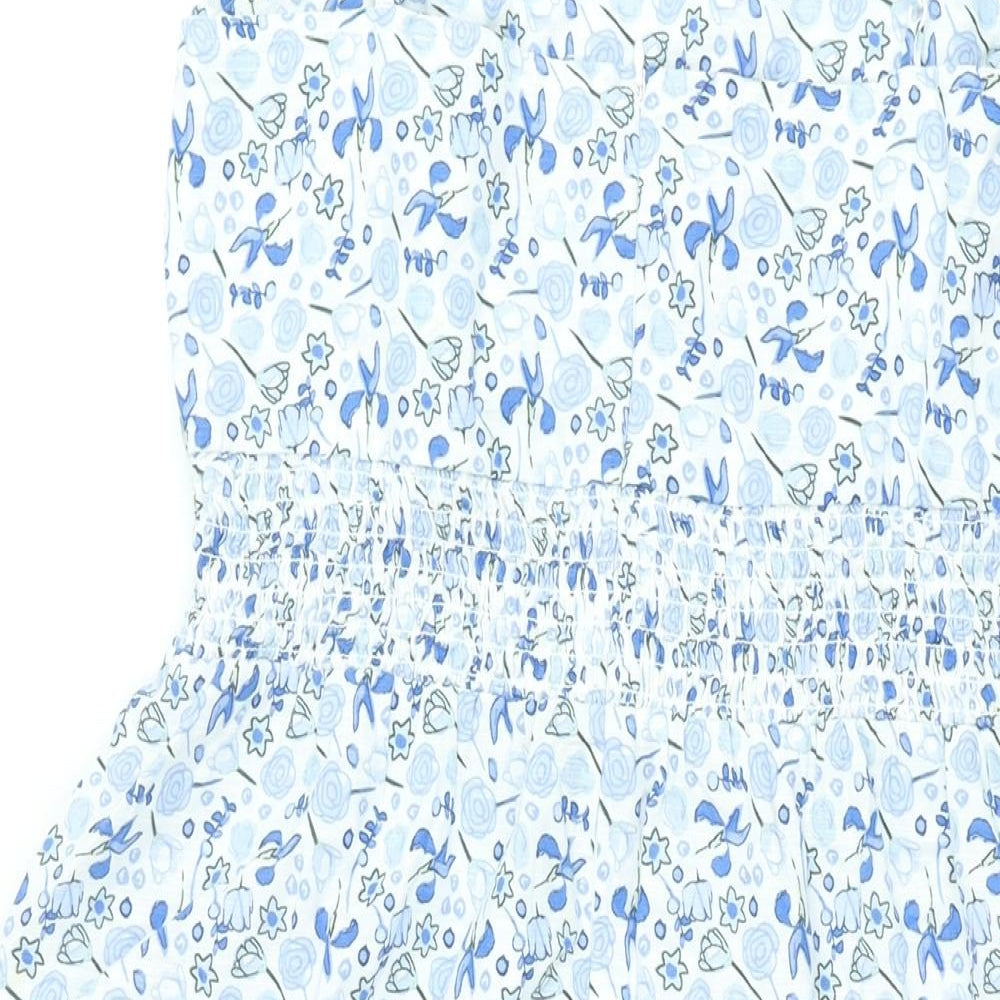 Marks and Spencer Womens Blue Cotton A-Line Size 14 V-Neck Zip