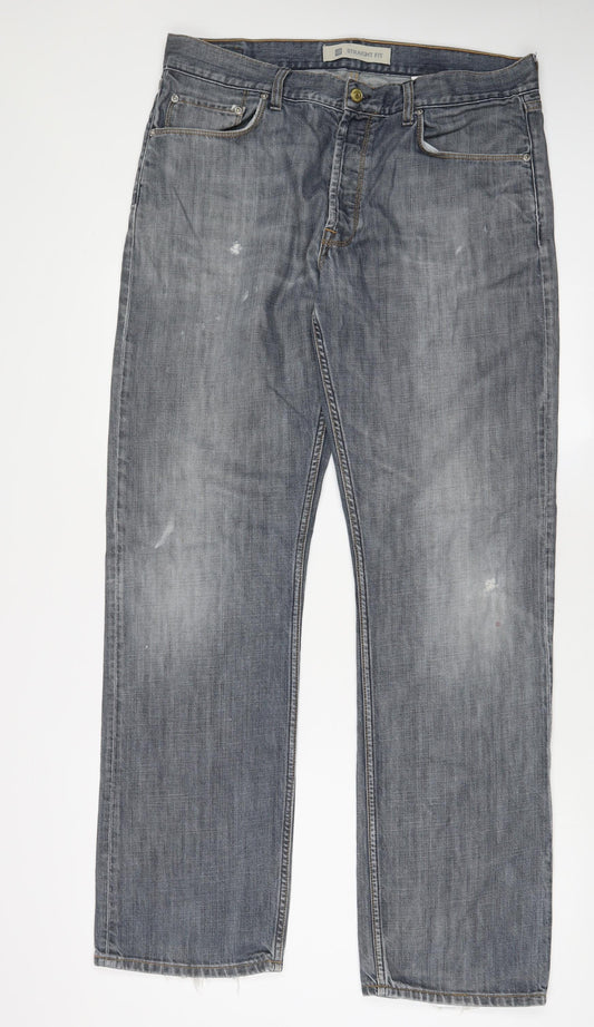 Gap Mens Blue Cotton Straight Jeans Size 35 in L34 in Regular Button - Long Leg