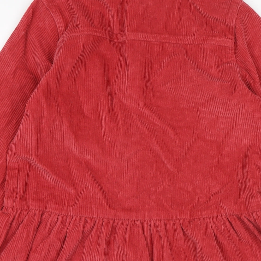 Brand and care label for I Love girls’ wear girls red cotton shirt dress, size 11, years collared button