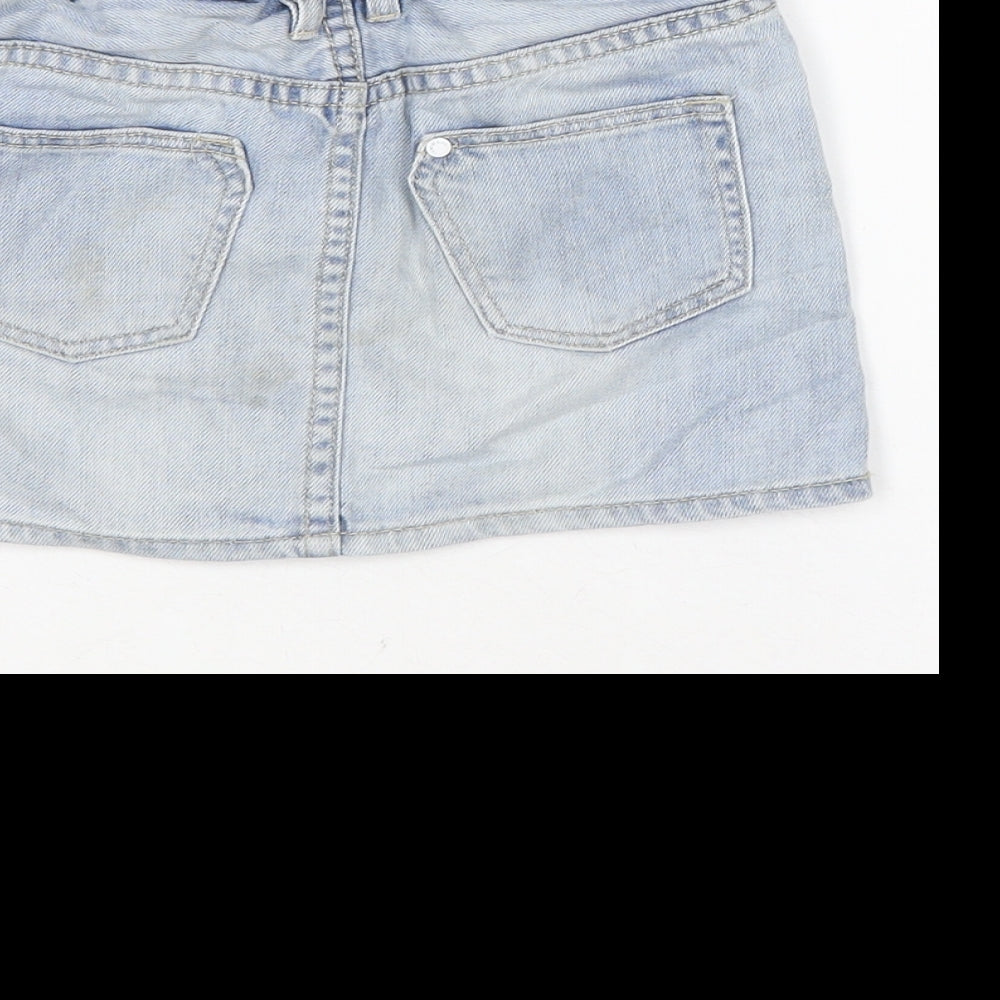 H&M Girls Blue Cotton A-Line Skirt Size 7-8 Years Regular Zip